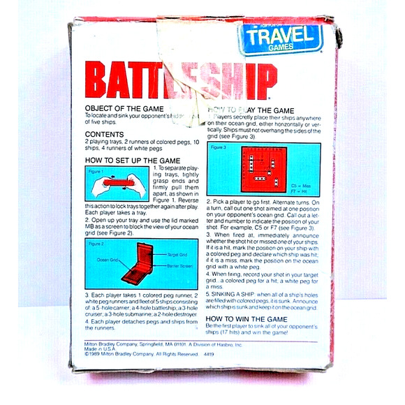 Vintage 1989 Milton Bradley Travel Battleship Strategy Game w Box 2 Ships Missin - Picture 8 of 10